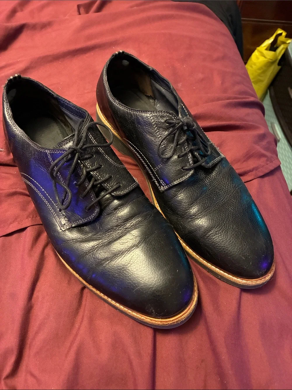 Cole Haan Black Leather Derby Shoes with Tan Welt